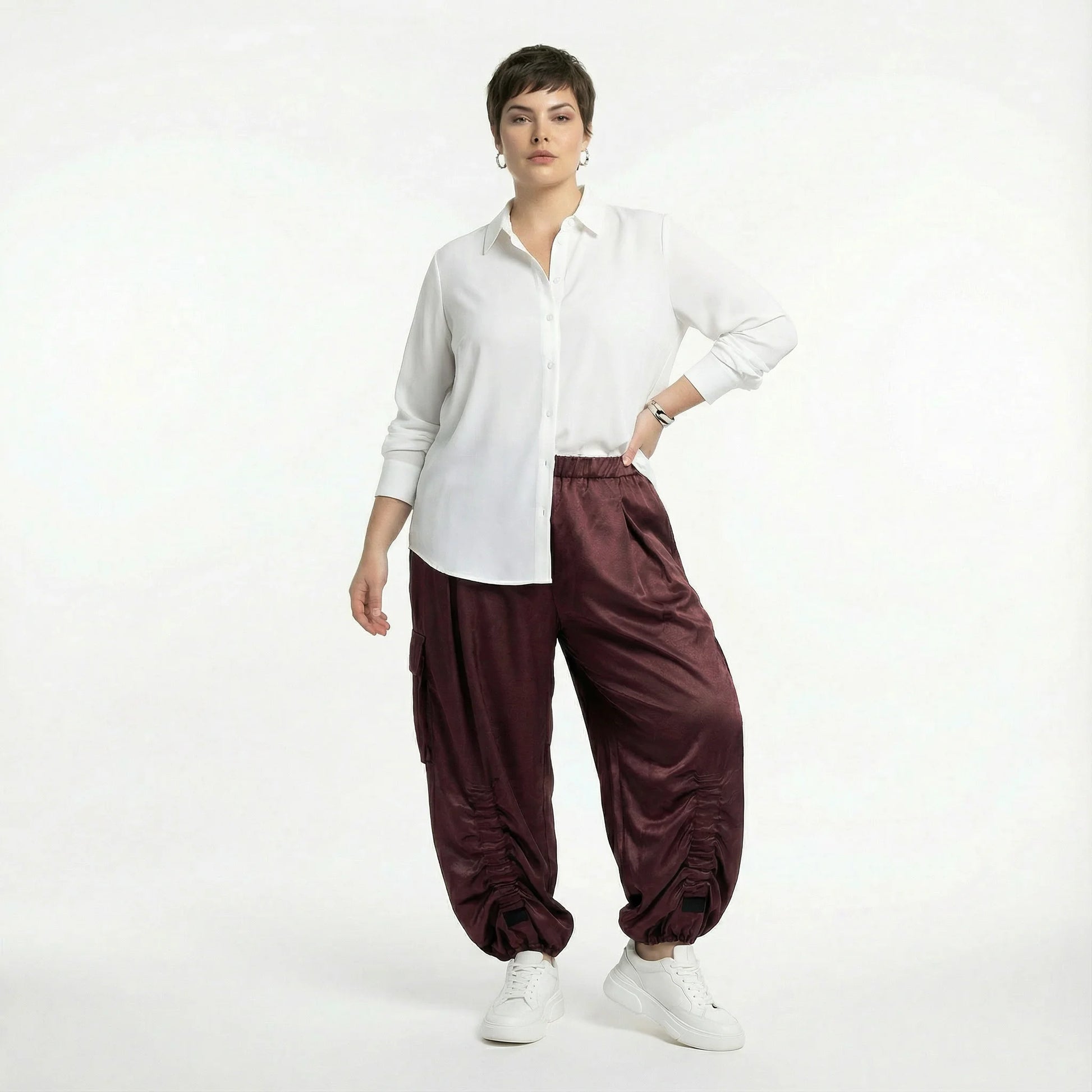  Ballonhose von AKH Premium aus Materialmix, P1027.7181, Weinrot, Ausgefallen, Zeitlos