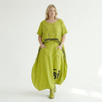 Avantgarde Kleid Damen B-ONE Neon Chartreuse Schwarz Print Baumwolle Oversized EU 40 bis 50 Maxikleid Statement