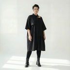 Schwarzes Oversize-Kleid Damen von Caraclan aus Baumwoll-Popeline, EU 40 bis 50, luftig, asymmetrisch, Übergang, Avantgarde