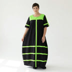 Cadrelli Damen Maxikleid schwarz neon-grün, Avantgarde Oversize Kleid aus Viskose-Lycra, EU 42 bis 54