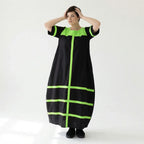Cadrelli Damen Maxikleid schwarz neon-grün, Avantgarde Oversize Kleid aus Viskose-Lycra, EU 42 bis 54