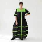 Cadrelli Damen Maxikleid schwarz neon-grün, Avantgarde Oversize Kleid aus Viskose-Lycra, EU 42 bis 54