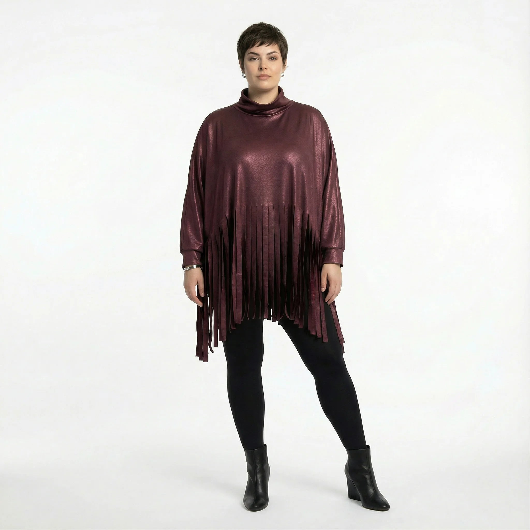  AKH Premium Bigshirt in kastiger Form, aus Materialmix, P1027.7182, Weinrot, Ausgefallen