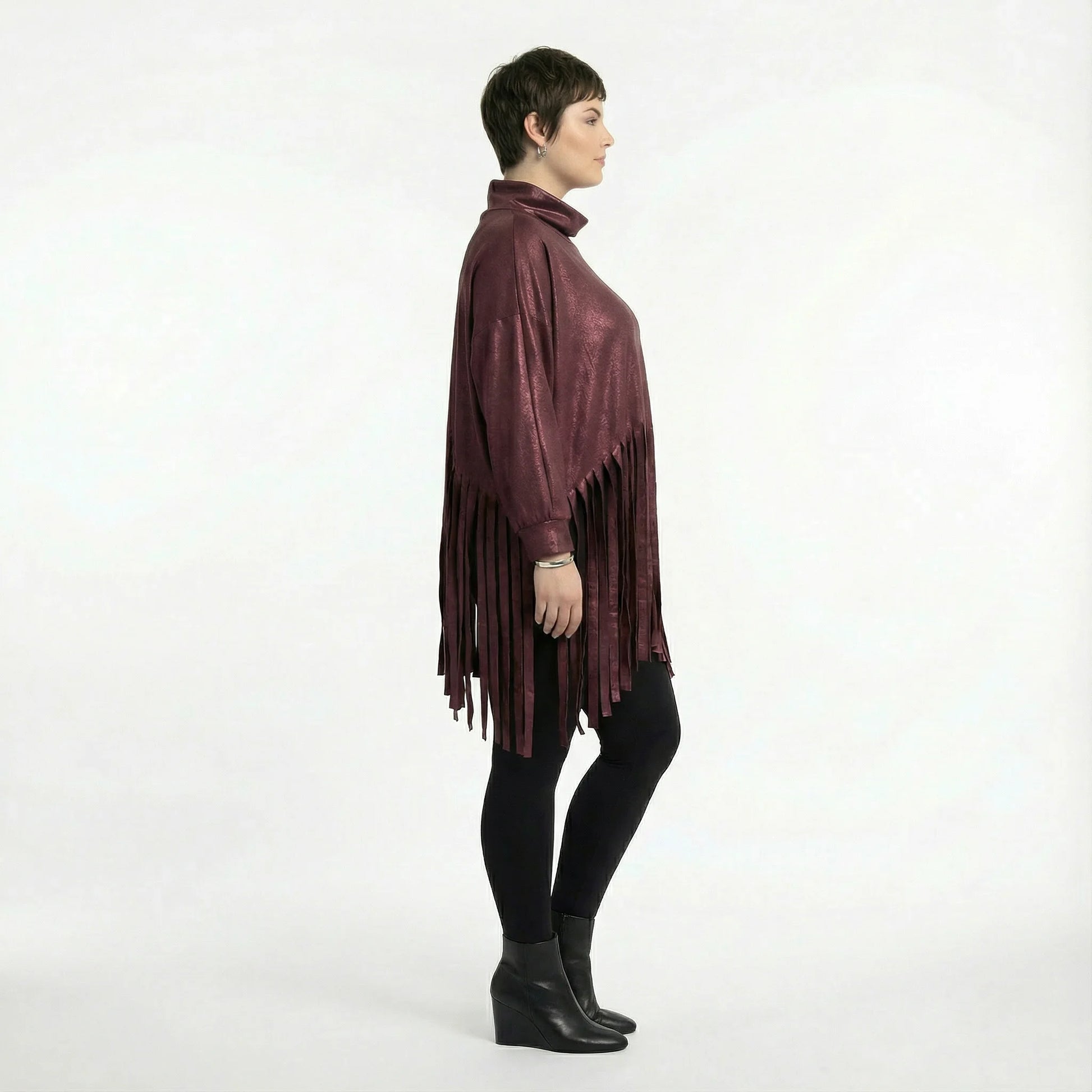  AKH Premium Bigshirt in kastiger Form, aus Materialmix, P1027.7182, Weinrot, Ausgefallen