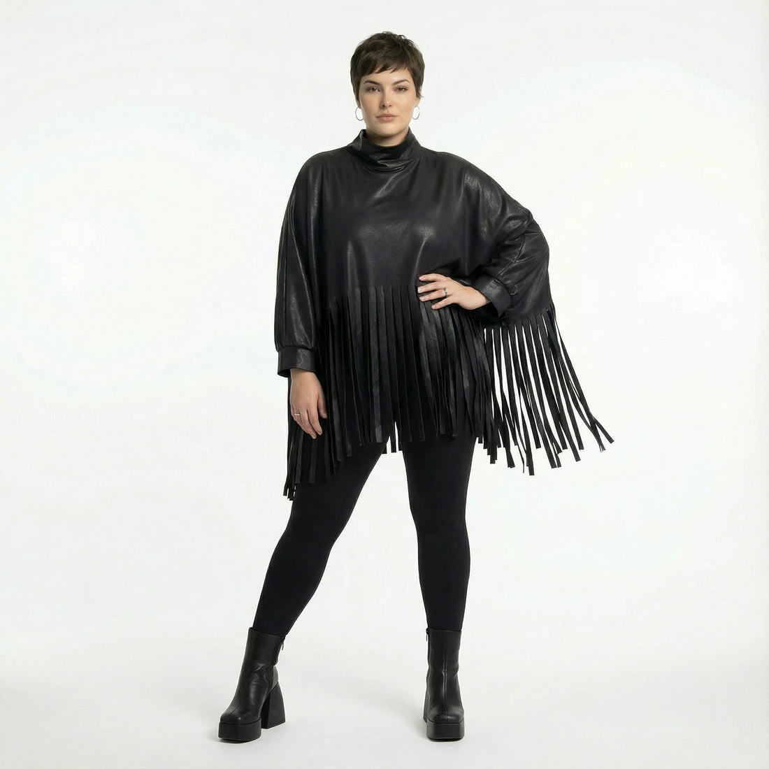  AKH Premium Bigshirt in kastiger Form, aus Materialmix, P1027.7182, Schwarz, Ausgefallen