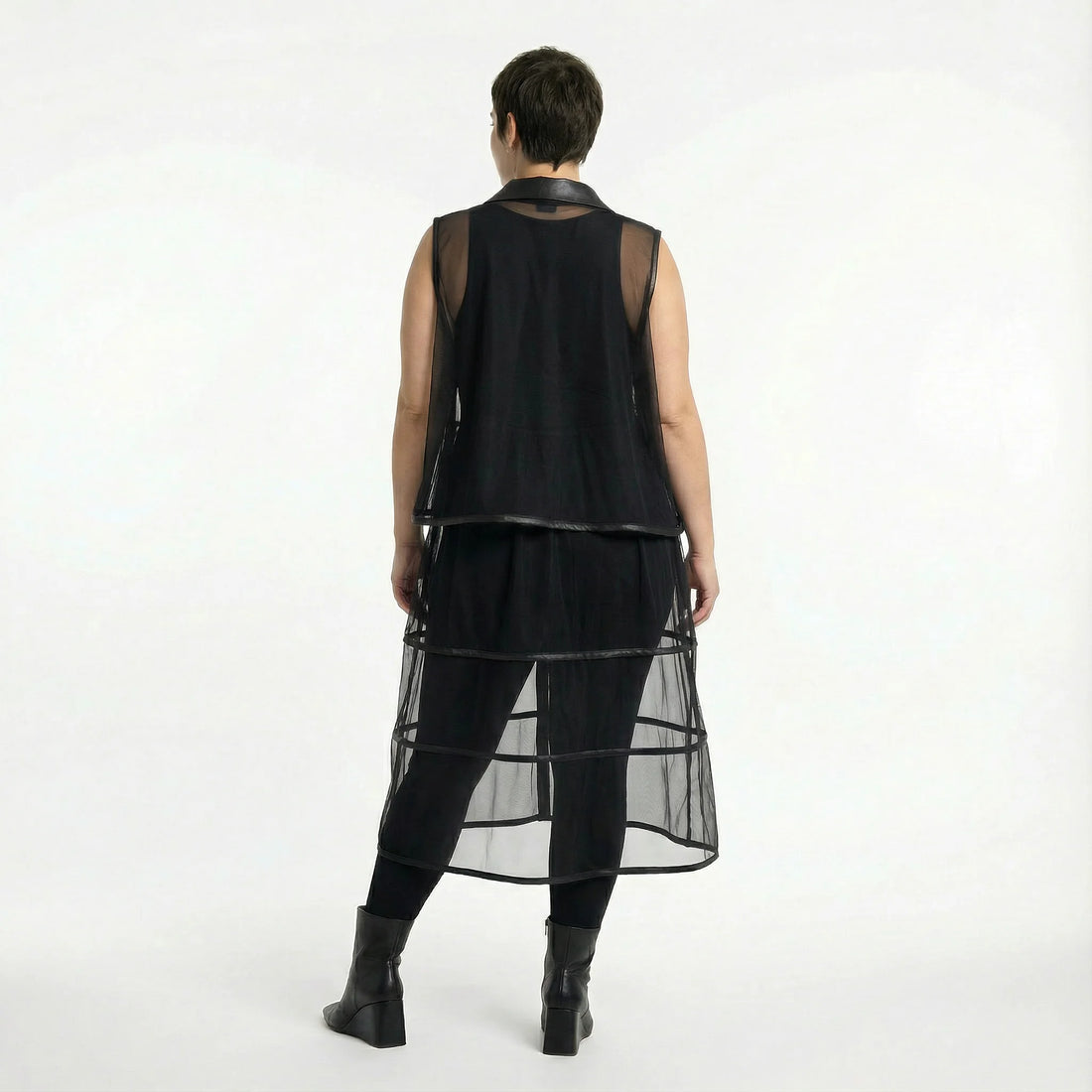  A-Form Weste von AKH Premium aus Materialmix, P1027.7120, Schwarz, Ausgefallen, Zeitlos