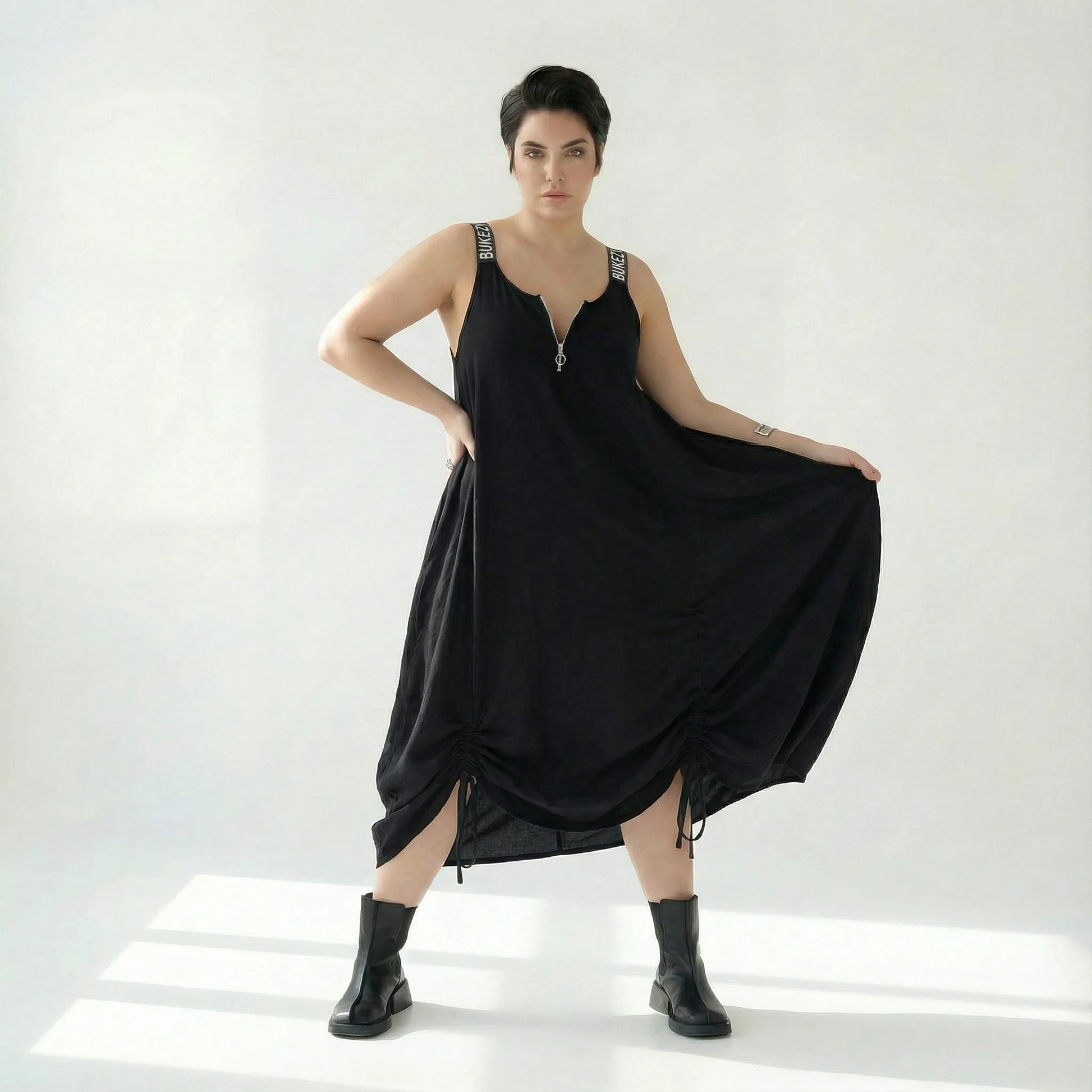  Ballonkleid von Bukezy aus Baumwolle, 1920, Schwarz, Ausgefallen, Zeitlos, Schick