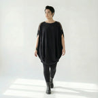 Damen Oversize-Tunika Schwarz von Caraclan aus Viskose mit Netzdetails, Gr. EU 38/50, Avantgarde, Lagenlook, Made in Türkei
