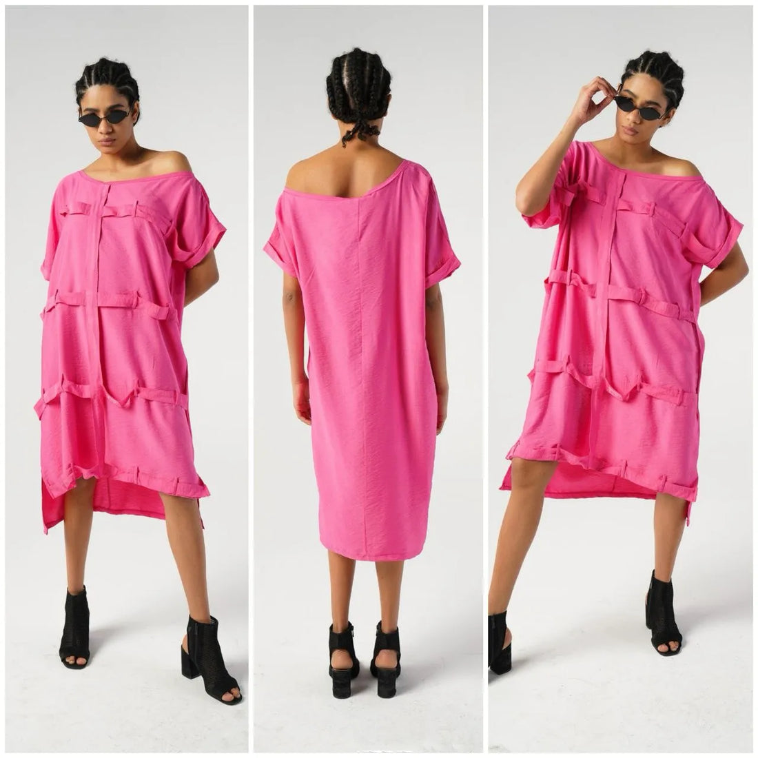  Bukezy Kleid in gerader Form, aus Baumwolle, 1654, Pink, Ausgefallen, Zeitlos, Schick