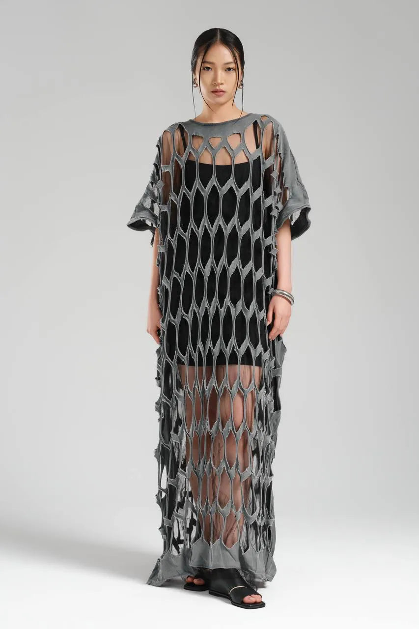  TW3 Kleid in gerader Form, aus Baumwolle, 1539, Grau, Ausgefallen, Zeitlos, Schick