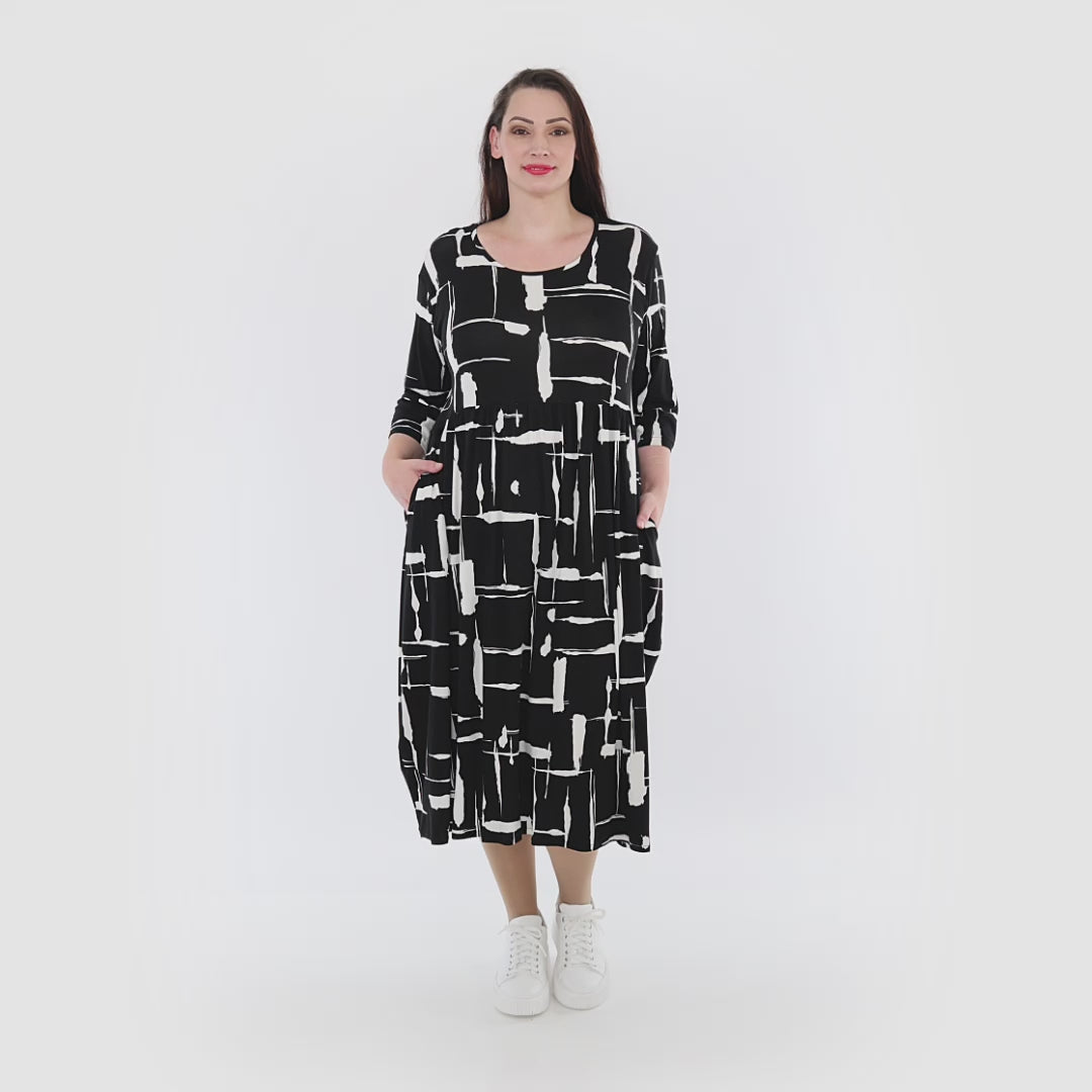 Ballonkleid von AKH Fashion aus Viskose, 1320.06698, Schwarz-Weiß, Schick, Modern, Bequem