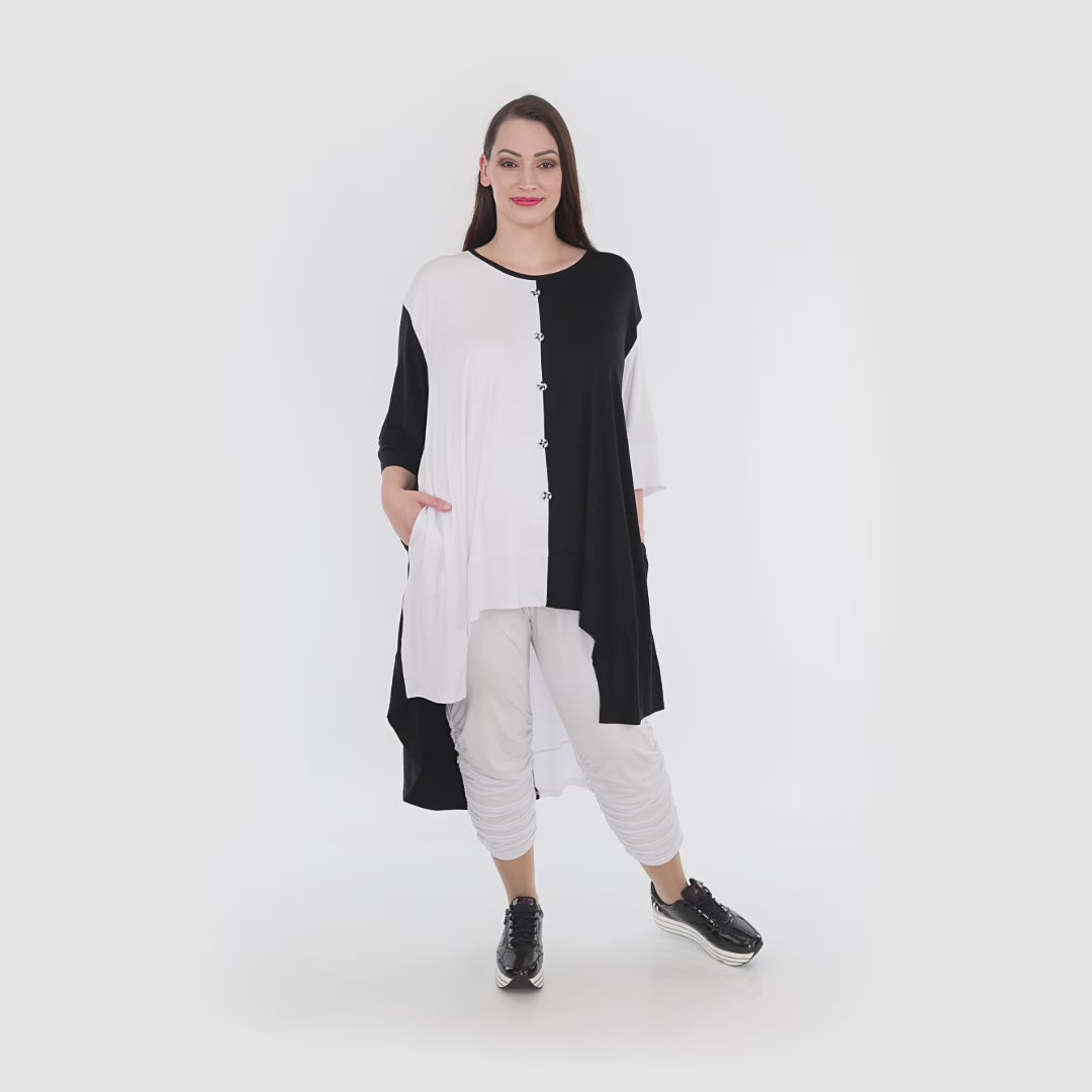 AKH Fashion Bigshirt in gerundeter Form, aus Viskose, 1321.06892, Schwarz-Weiß, Schick