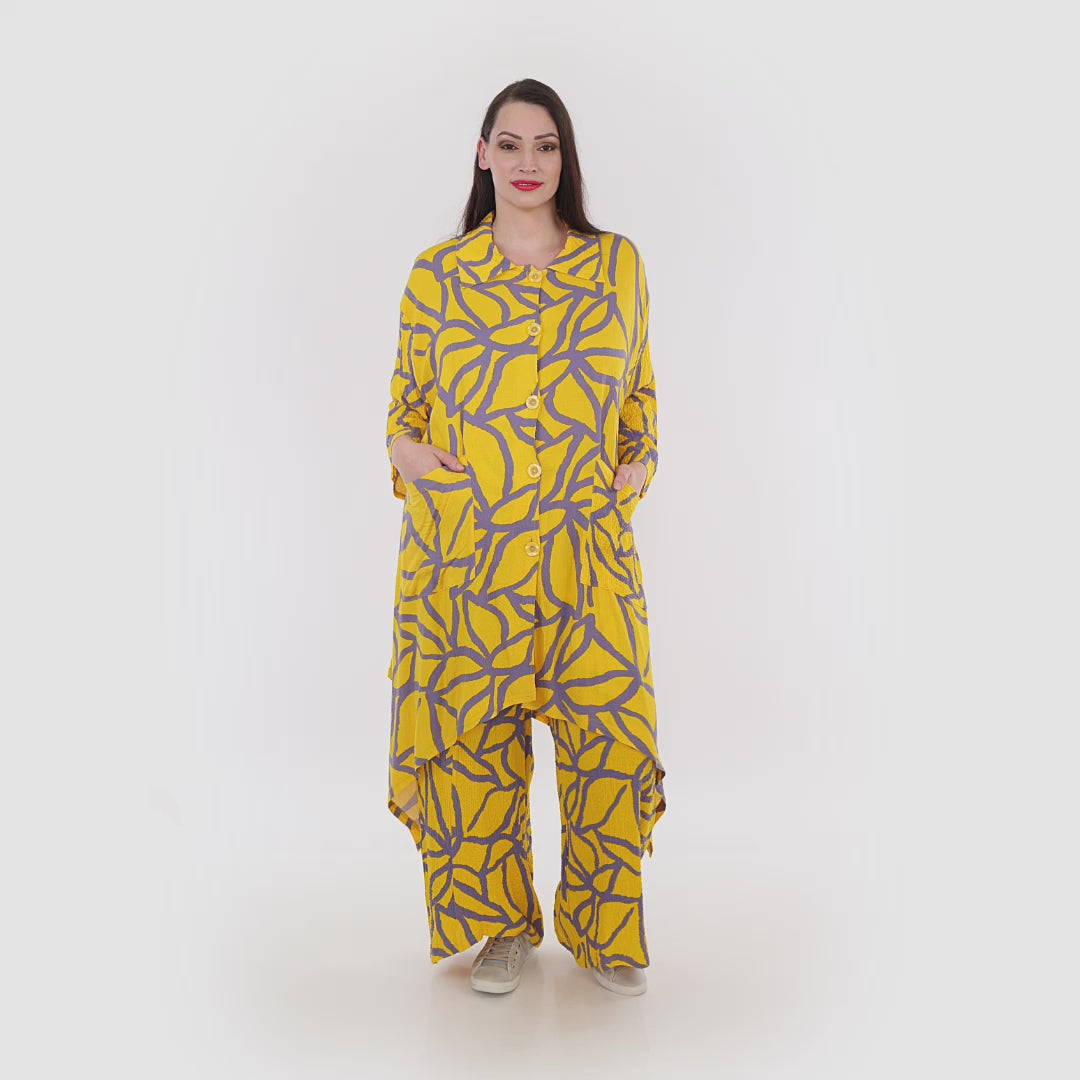 A-Form Jacke von AKH Fashion aus Viskose, 1317.06935, Gelb-Fliedergrau, Grafik, Schick