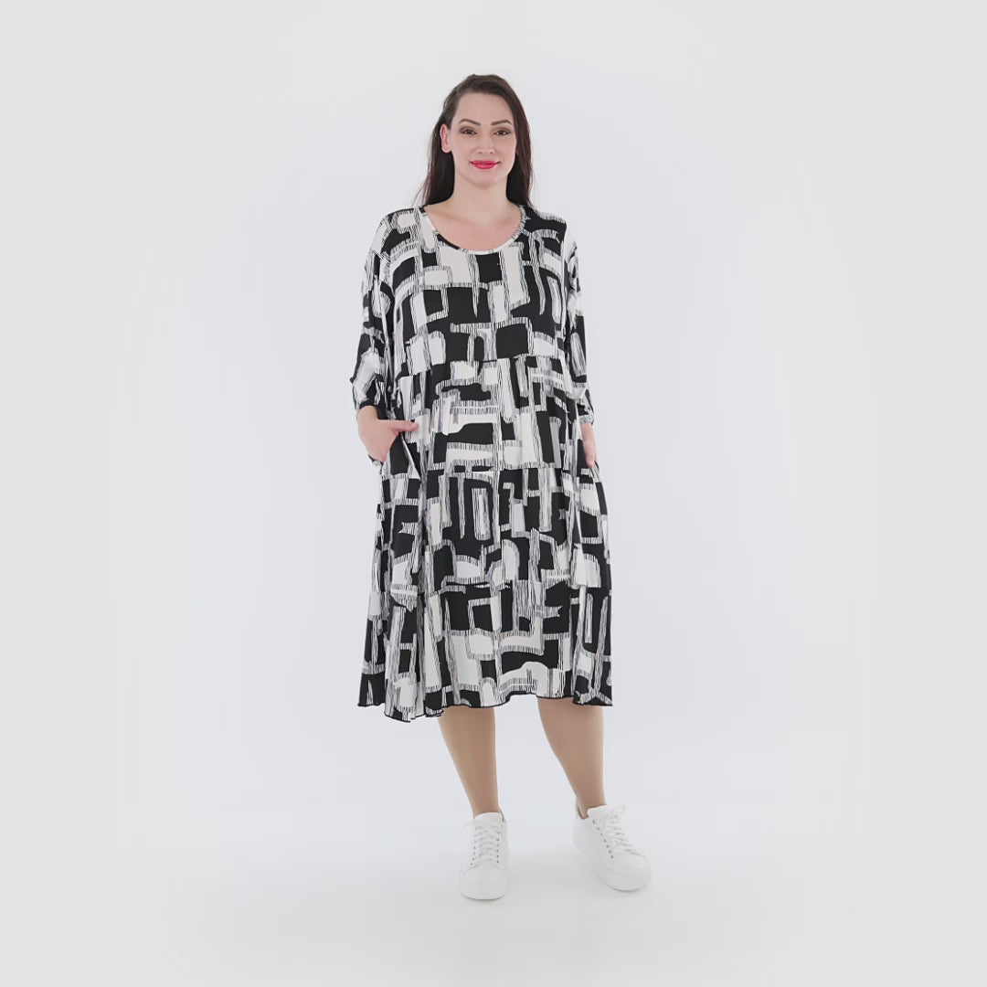 Ballonkleid von AKH Fashion aus Viskose, 1323.06698, Schwarz-Weiß, Schick, Modern, Bequem