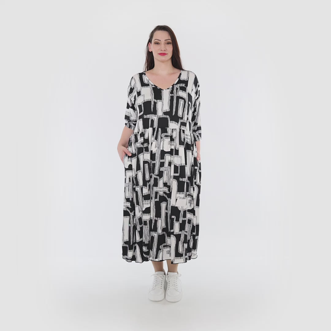 Ballonkleid von AKH Fashion aus Viskose, 1323.06948, Schwarz-Weiß, Schick, Modern, Bequem
