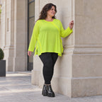 Langarmshirt in Neongelb aus feinem Stretchjersey mit Baumwolle und schmeichelnder A-Linie