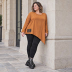 Langarmshirt in warmem Braun mit asymmetrischem Zipfelsaum aus feinem Stretchjersey