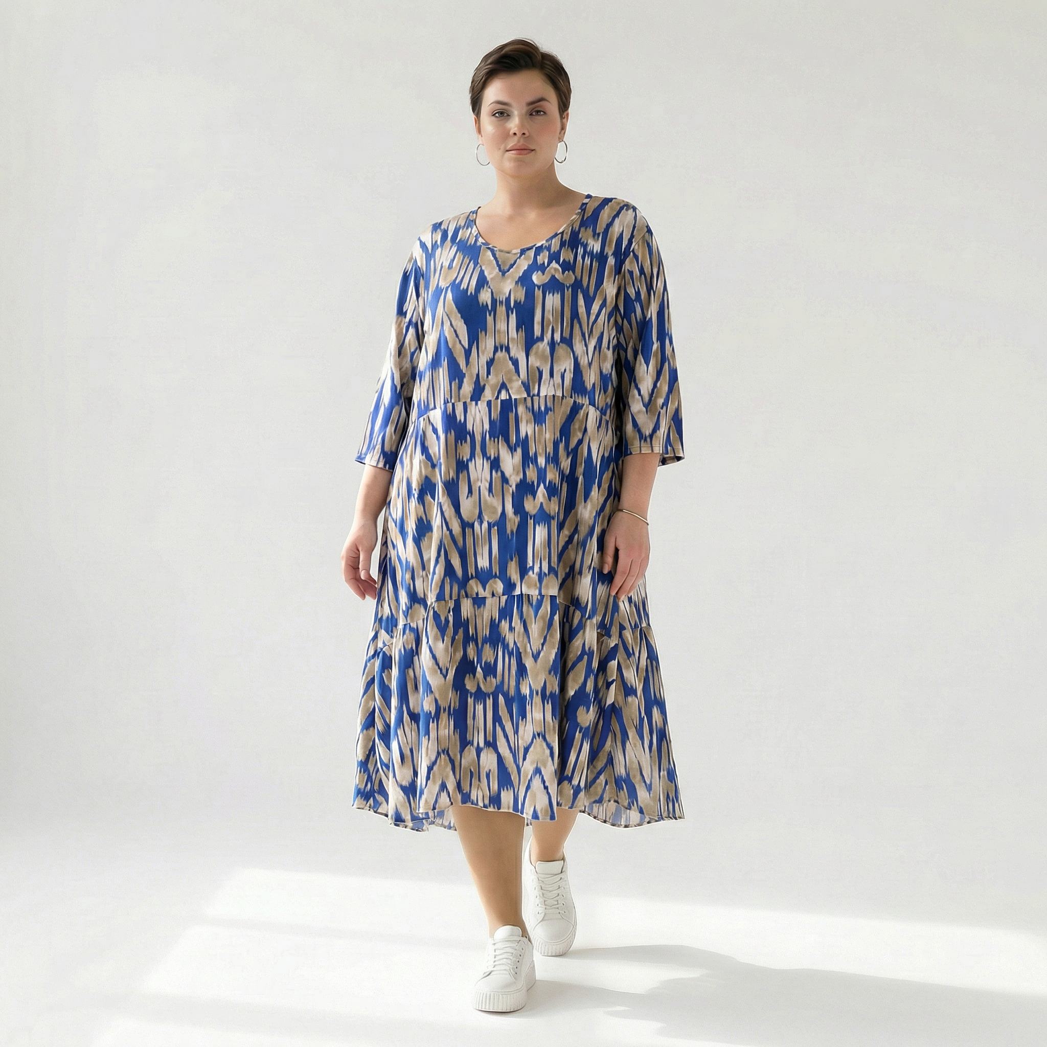 Ballonkleid von AKH Fashion aus Viskose, 1296.06712, Royalblau-Beige, Grafik, Schick