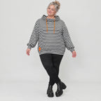 Gestreifter Kapuzenpullover in Orange/Schwarz/Weiß aus weichem Stretchjersey Italien