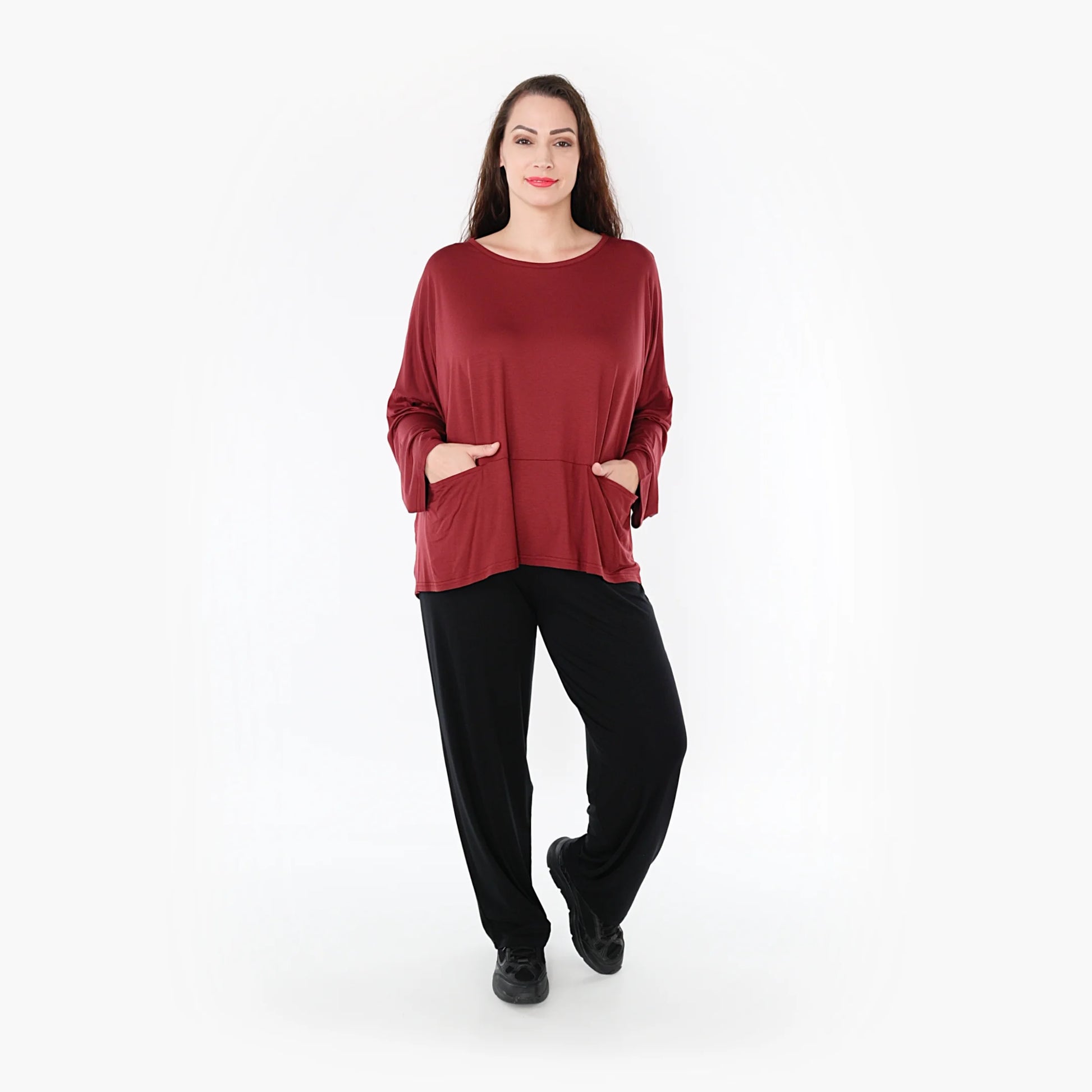 Bigshirt von AKH Fashion aus Viskose in kastiger Form, 1233.6888L, Burgundy, Schick, Modern