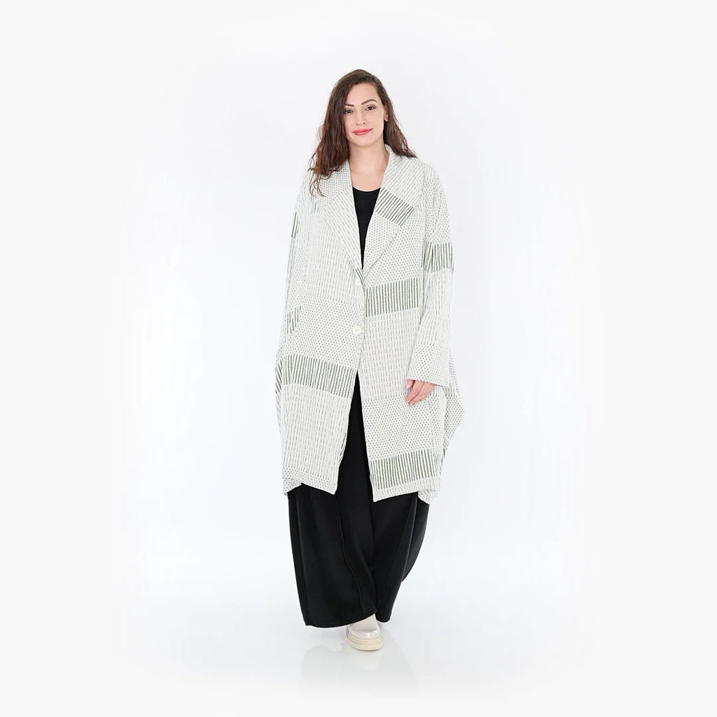 Ballonmantel von AKH Fashion aus Viskose, 1377.02494, Olive-Ecru, Gerippt, Schick, Modern