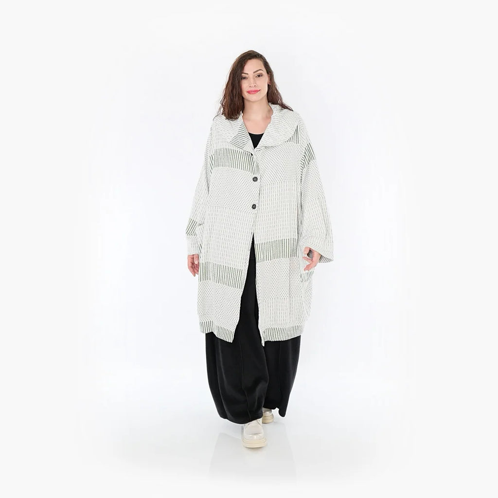 Ballonmantel von AKH Fashion aus Viskose, 1377.06518, Olive-Ecru, Gerippt, Schick, Modern
