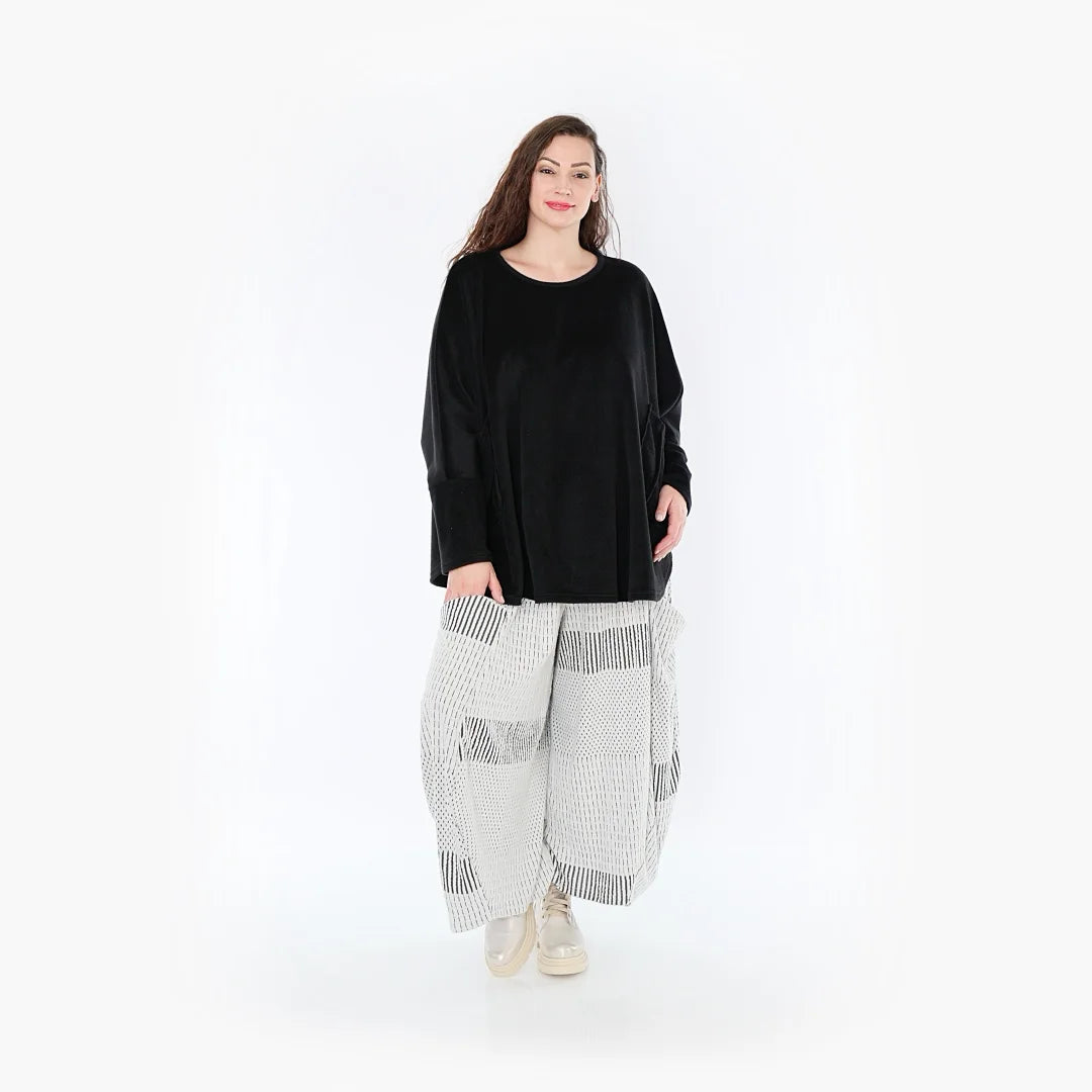 Ballonhose von AKH Fashion aus Viskose, 1377.08069, Schwarz-Ecru, Gerippt, Schick, Modern