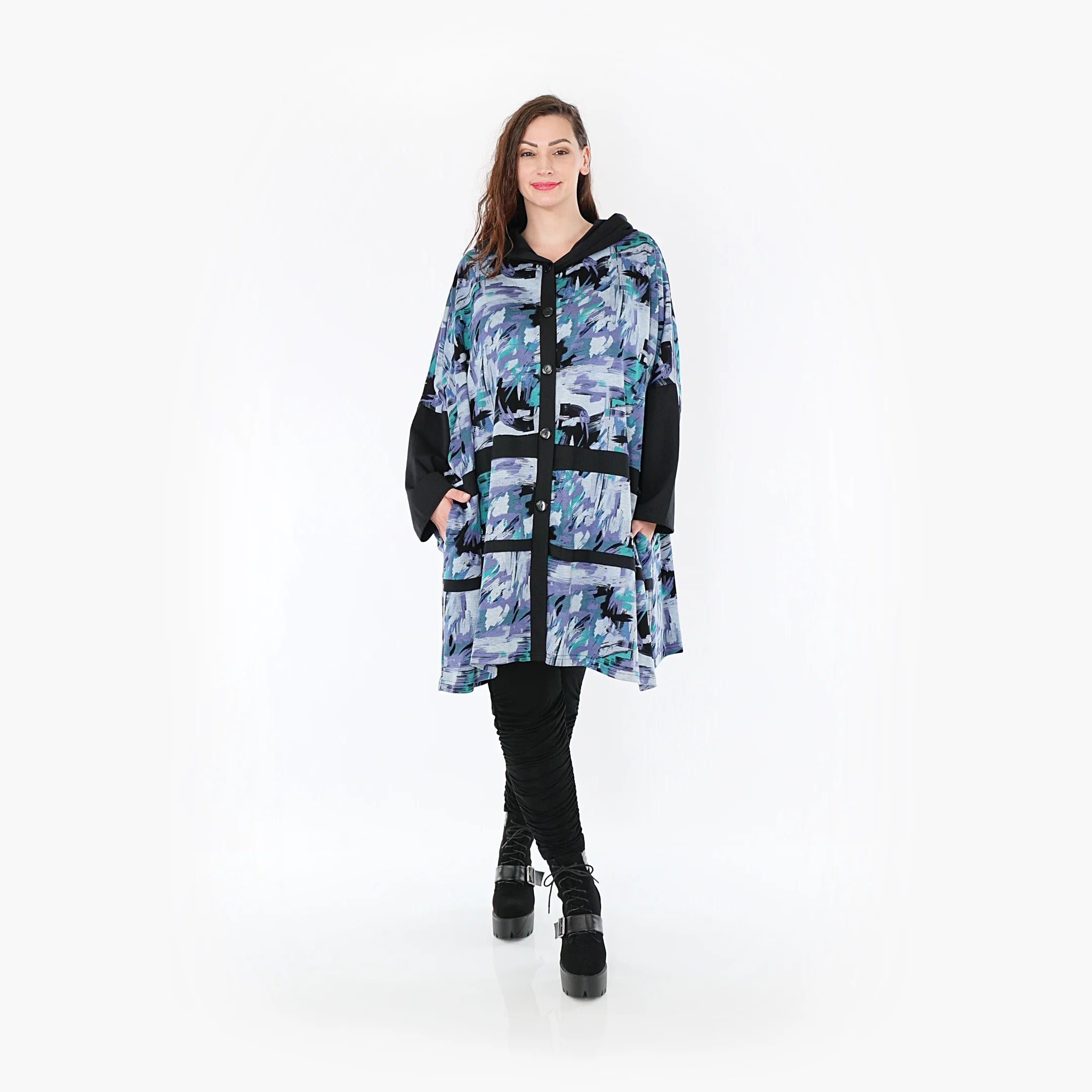 AKH Fashion Jacke in gerader Form, aus Viskose, 1381.06857, Petrol, Grafik, Schick