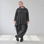 Langarmshirt in A-Form aus Jersey mit Taftdetails Zipfelsaum und seitlichen Schlitzen