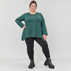 Langarmshirt in Dunkelgrün mit A-Linie und Rundhalsausschnitt aus weichem Stretchjersey