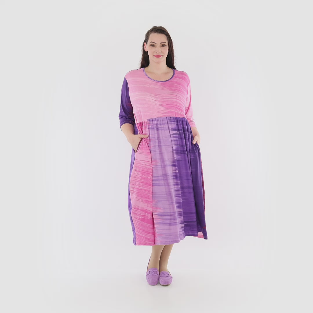 Ballonkleid von AKH Fashion aus Viskose, 1249.06698, Flieder-Pink, Batik, Schick, Modern