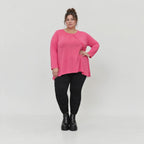 Pinkes Langarmshirt aus weichem Stretchjersey mit Rundhalsausschnitt und lässiger A-Linie