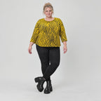 Flauschiges Strickoberteil Gelb/Schwarz mit Rundhalsausschnitt und aufgesetzten Taschen
