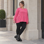 Pinkes Langarmshirt aus weichem Stretchjersey mit Rundhalsausschnitt und lässiger A-Linie