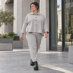 Karottenhose in grauer Jeansoptik mit elastischem Komfortbund und weicher Stretchqualität
