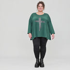 Langarmshirt in Dunkelgrün mit fließender A-Linie aus feinem Stretchjersey für den Winter