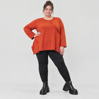 Langarmshirt in Orange mit Rundhalsausschnitt und fließender A-Linie aus Stretchjersey