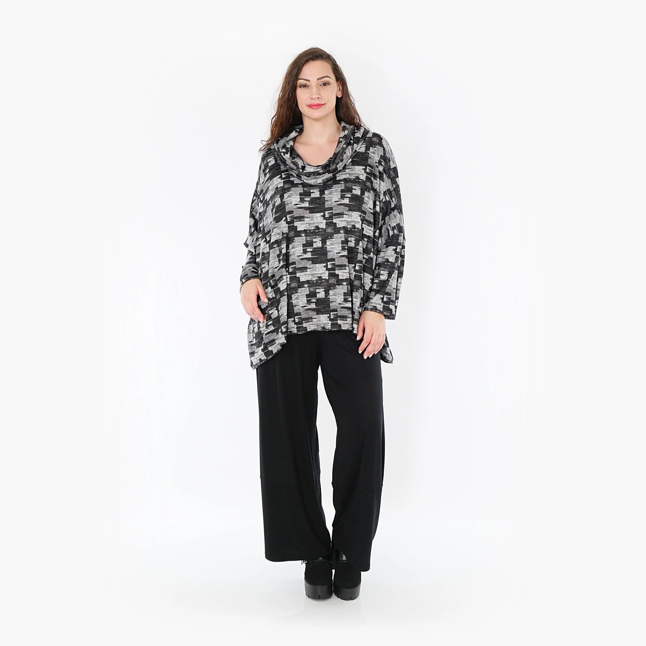 AKH Fashion Bigshirt in kastiger Form, aus Materialmix, 1375.03019, Dunkelgrau-Grau, Kariert