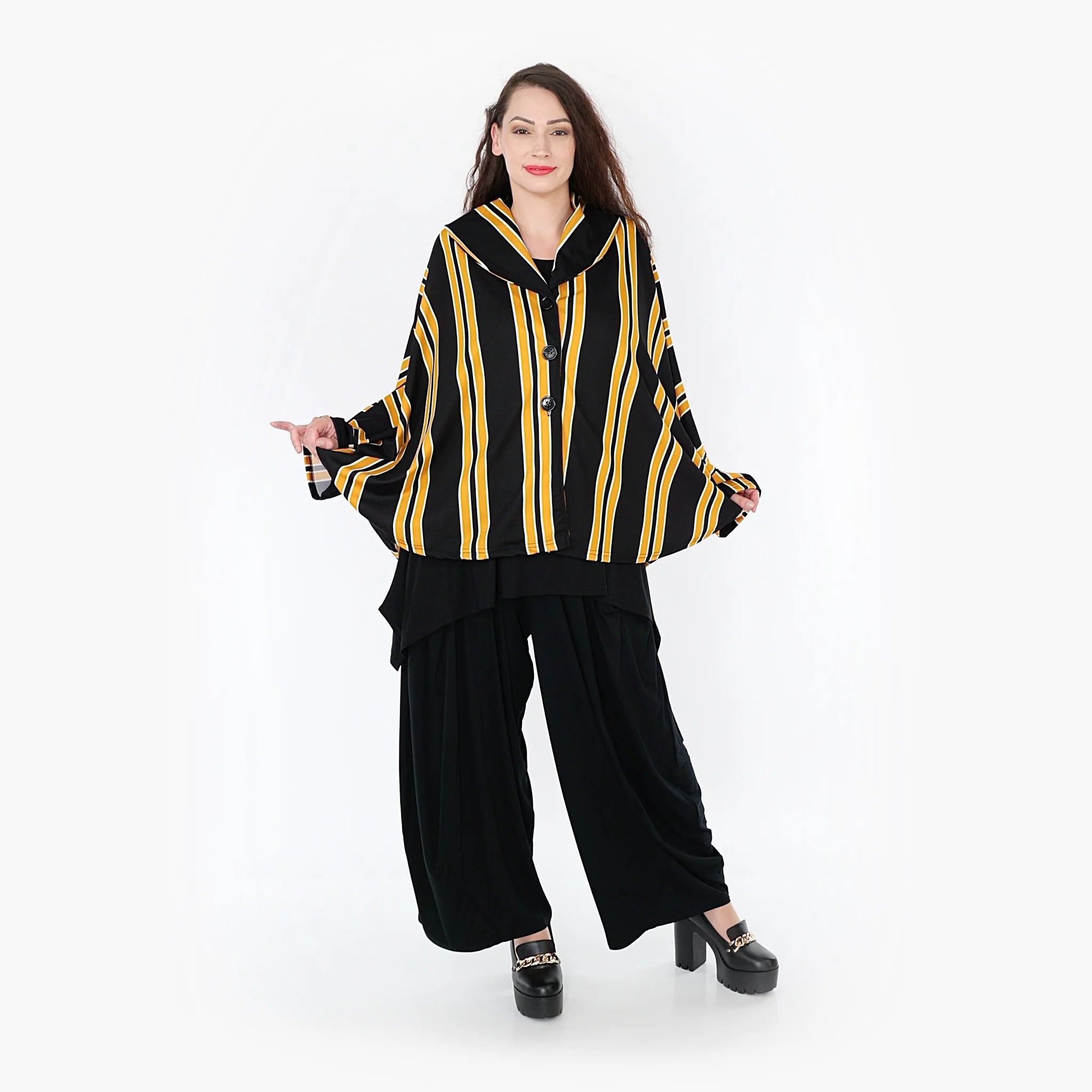 AKH Fashion Jacke in gerundeter Form, aus Materialmix, 1331.00140, Gelb-Schwarz-Weiß