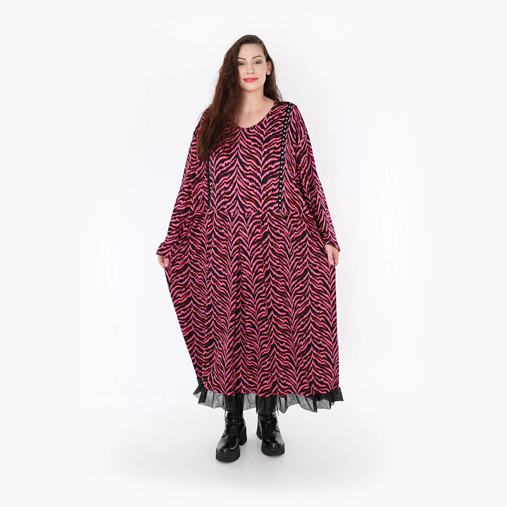 Ballonkleid von AKH Fashion aus Viskose, 1344.06984, Fuchsia-Schwarz, Unifarben, Schick