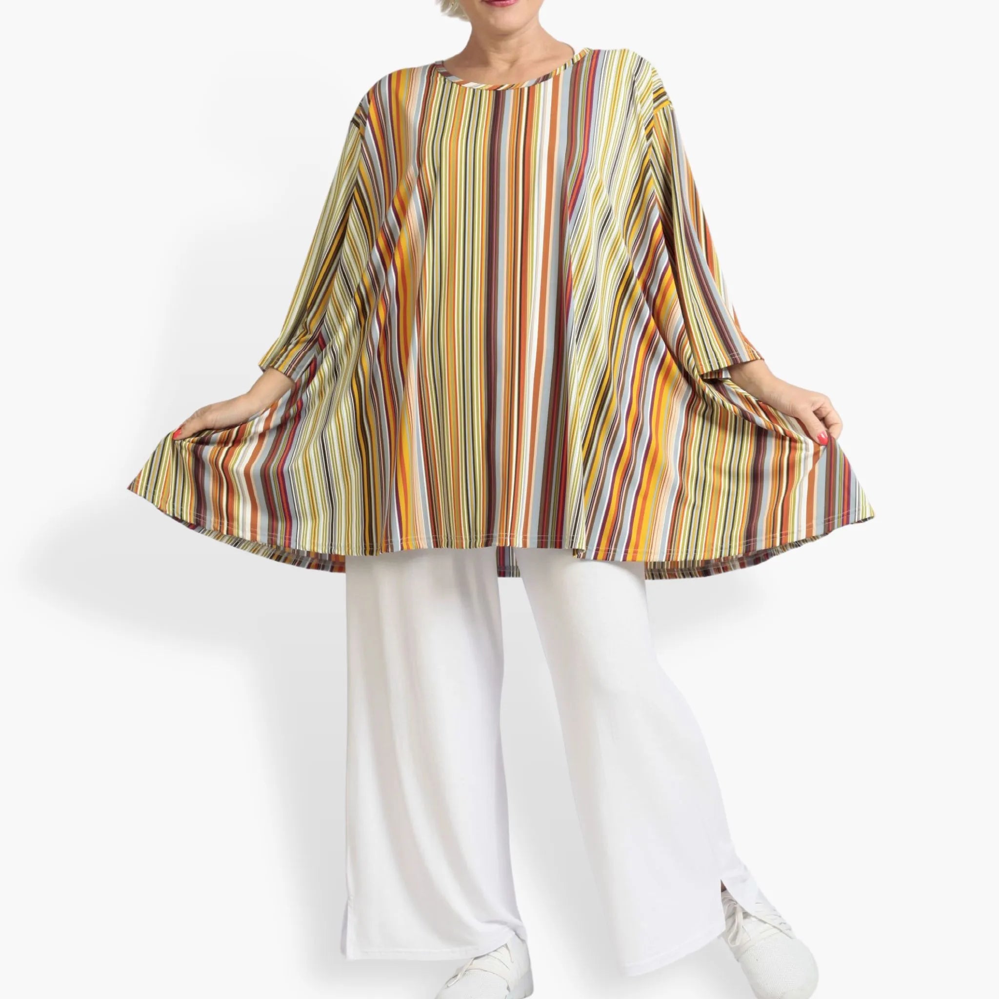  A-Form Bigshirt von AKH Fashion aus Materialmix, 1078.00593, Cognac, Streifen, Schick