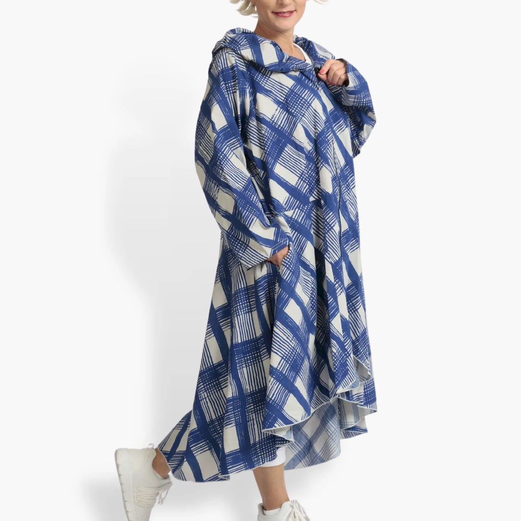  AKH Fashion Mantel in gerundeter Form, aus Viskose, 1089.01603, Blau-Grau, Kariert