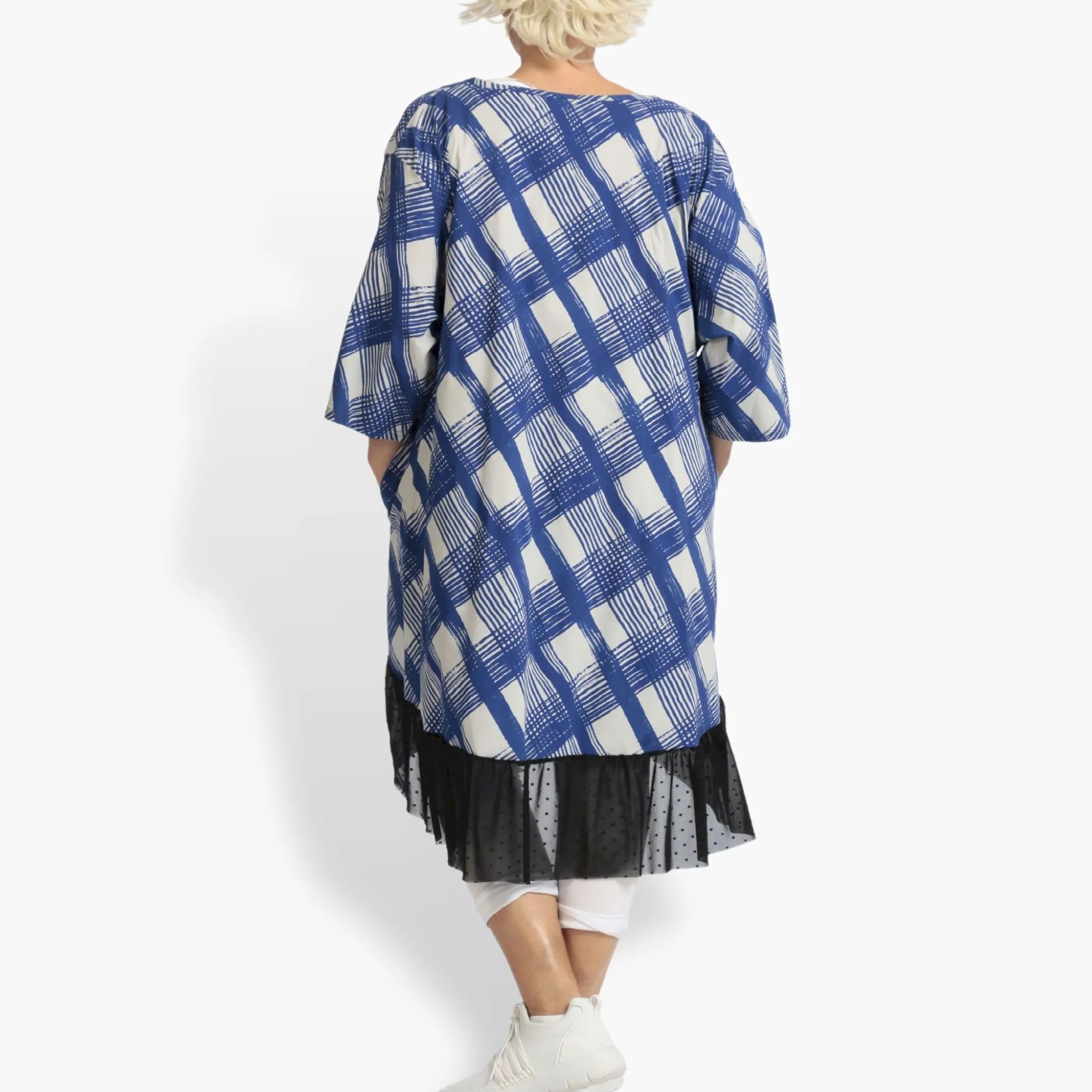  AKH Fashion Bigshirt in gerundeter Form, aus Viskose, 1089.06837, Blau-Grau, Kariert, Schick