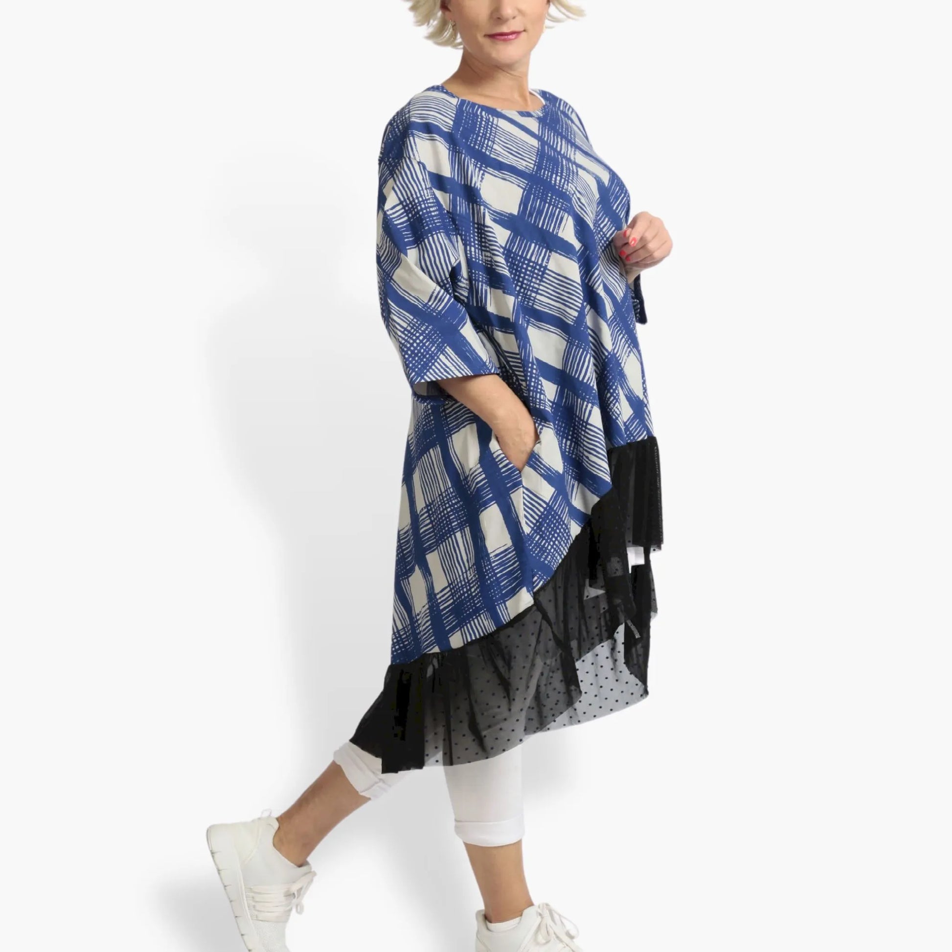  Bigshirt von AKH Fashion aus Viskose in gerundeter Form, 1089.06837, Blau-Grau, Ausgefallen