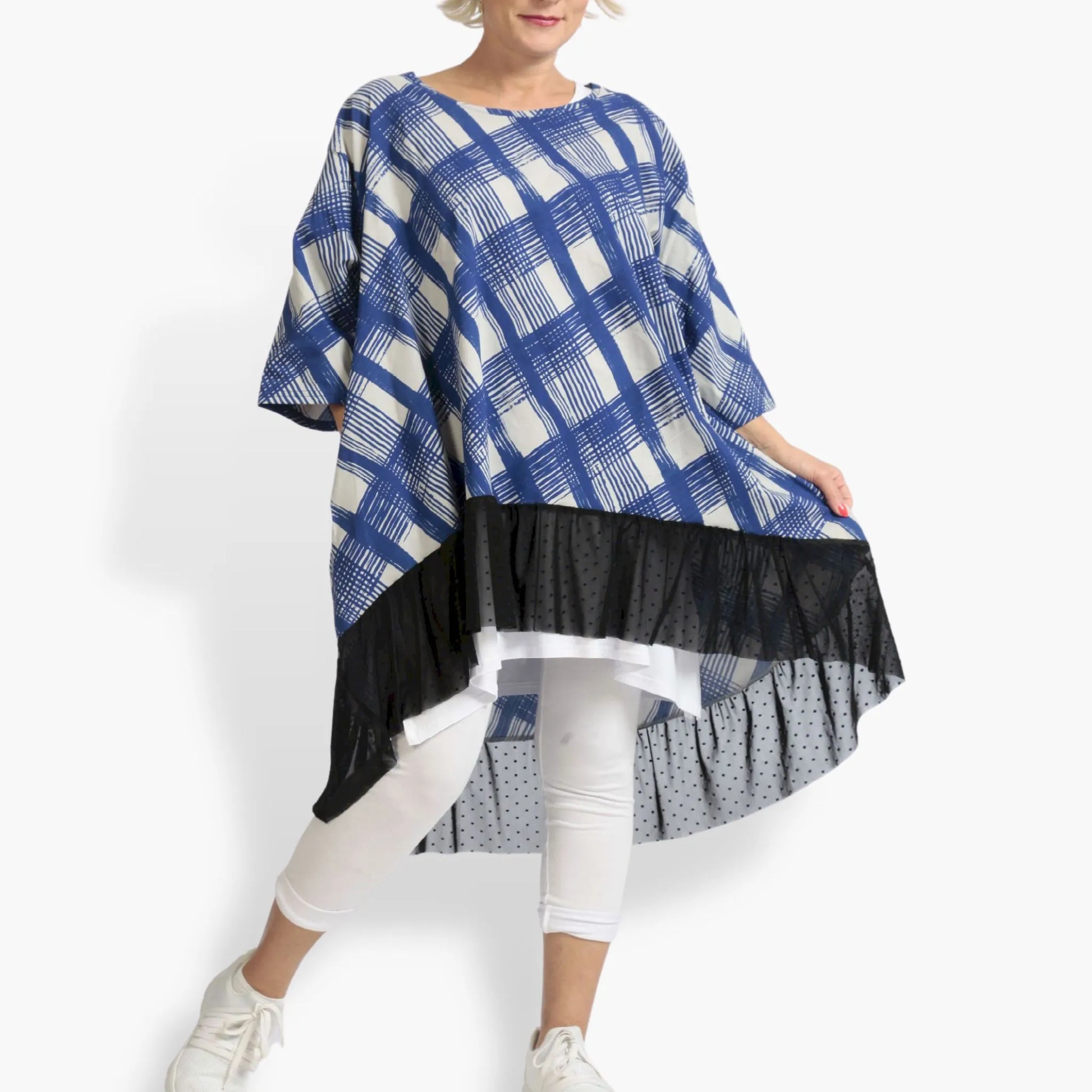  Bigshirt von AKH Fashion aus Viskose in gerundeter Form, 1089.06837, Blau-Grau, Ausgefallen