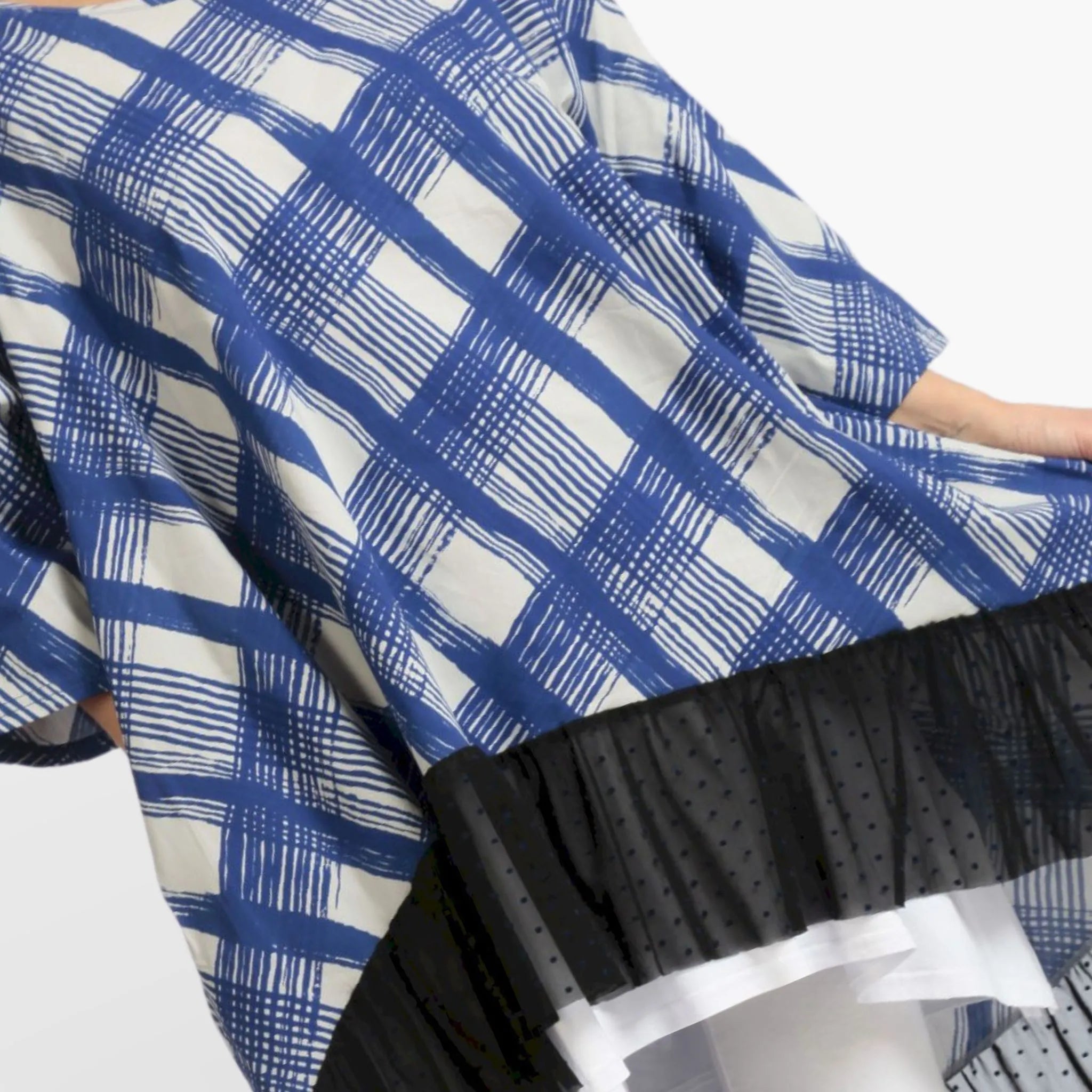  AKH Fashion Bigshirt in gerundeter Form, aus Viskose, 1089.06837, Blau-Grau, Kariert, Schick