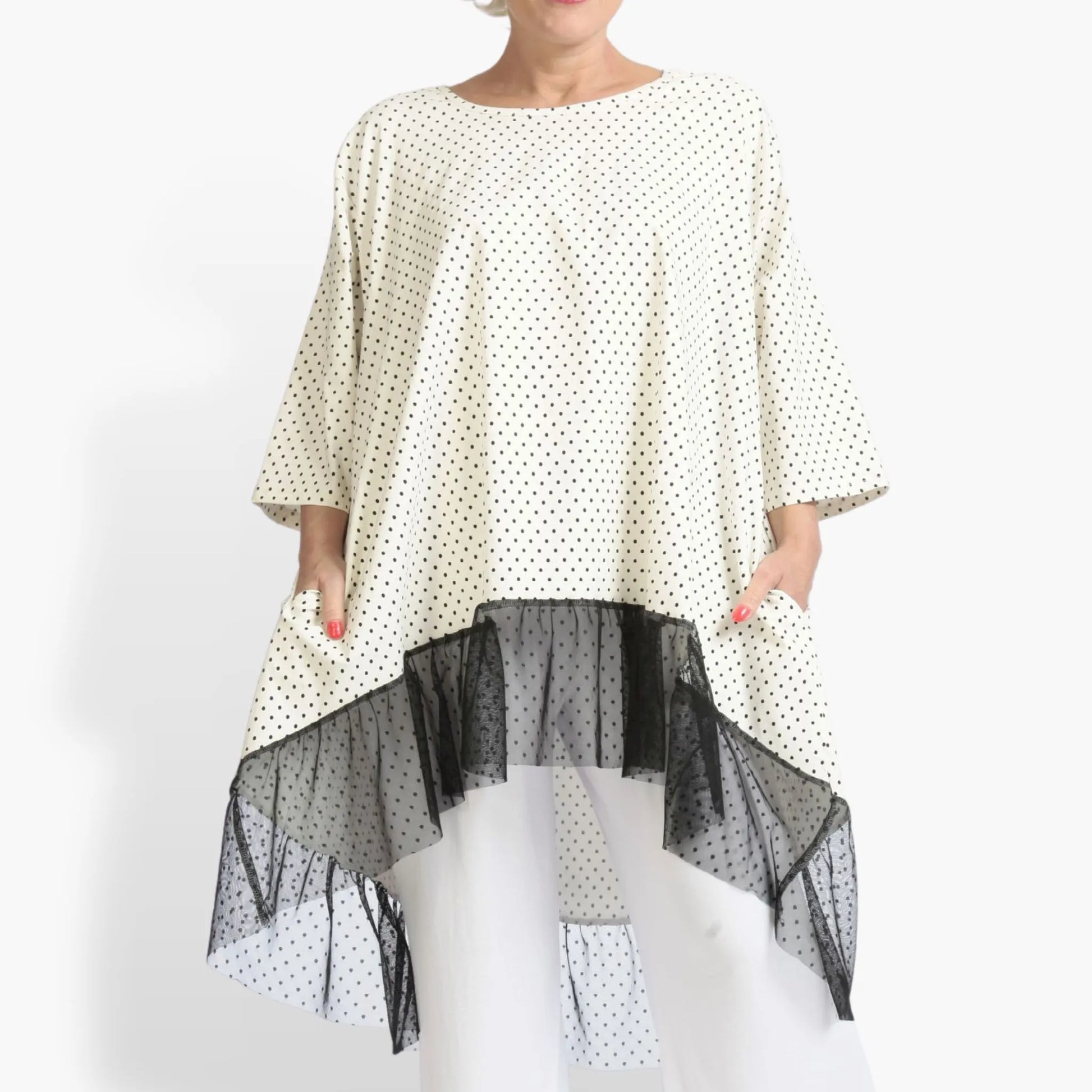  Bigshirt von AKH Fashion aus Viskose in gerundeter Form, 1090.06837, Weiß-Schwarz, Schick