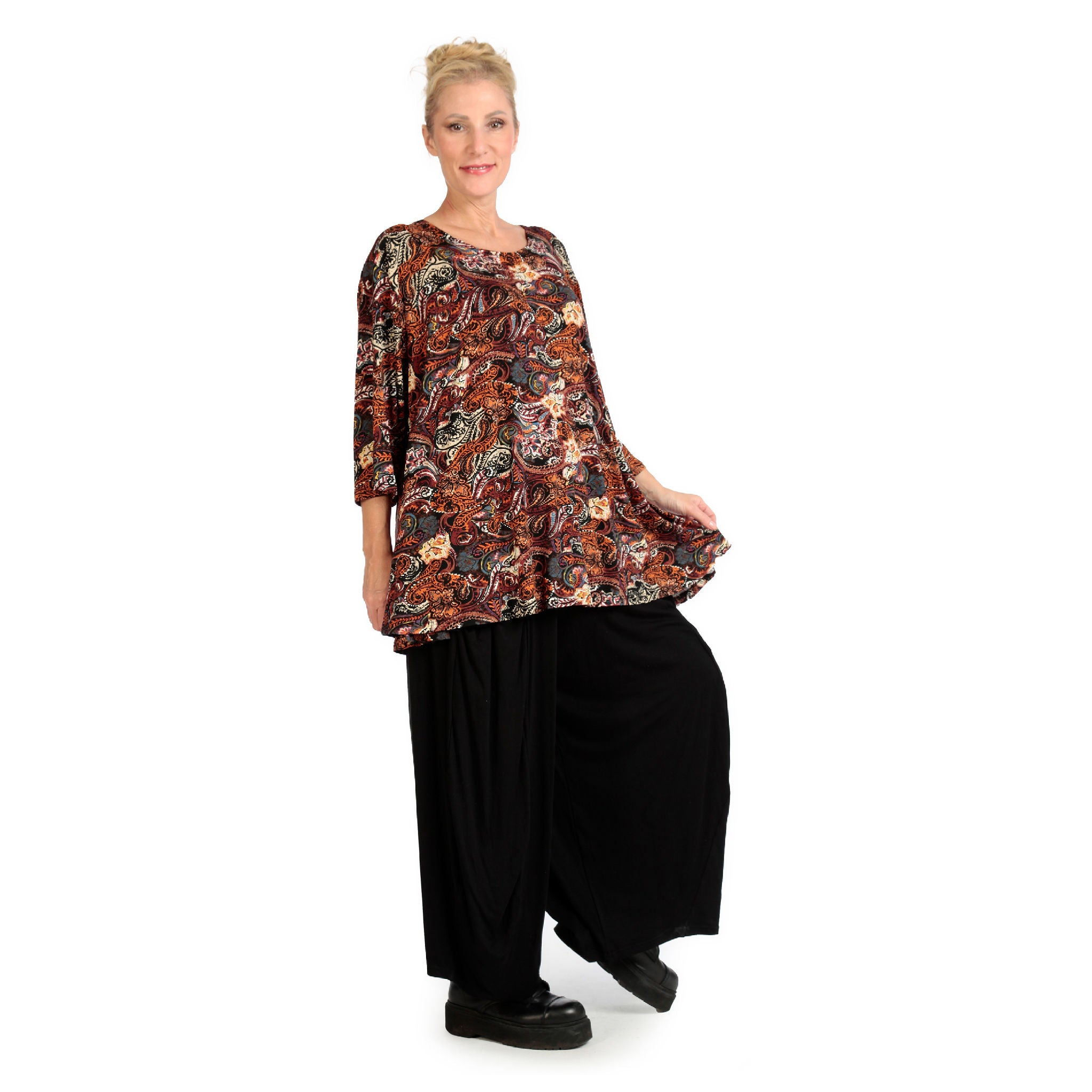  AKH Fashion Shirt in Glocken-Form, aus Viskose, 1122.01892, Rost, Paisley, Schick, Modern