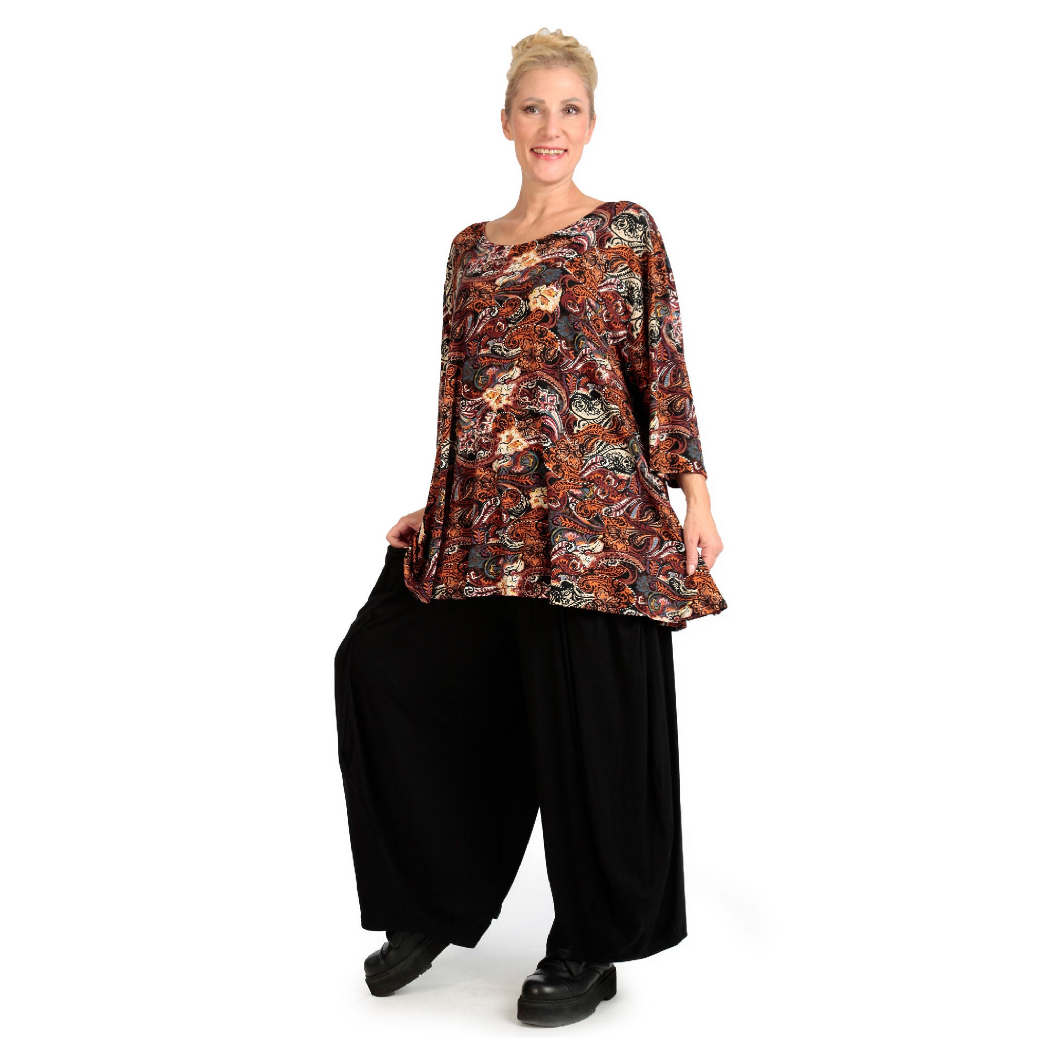  AKH Fashion Shirt in Glocken-Form, aus Viskose, 1122.01892, Rost, Paisley, Schick, Modern