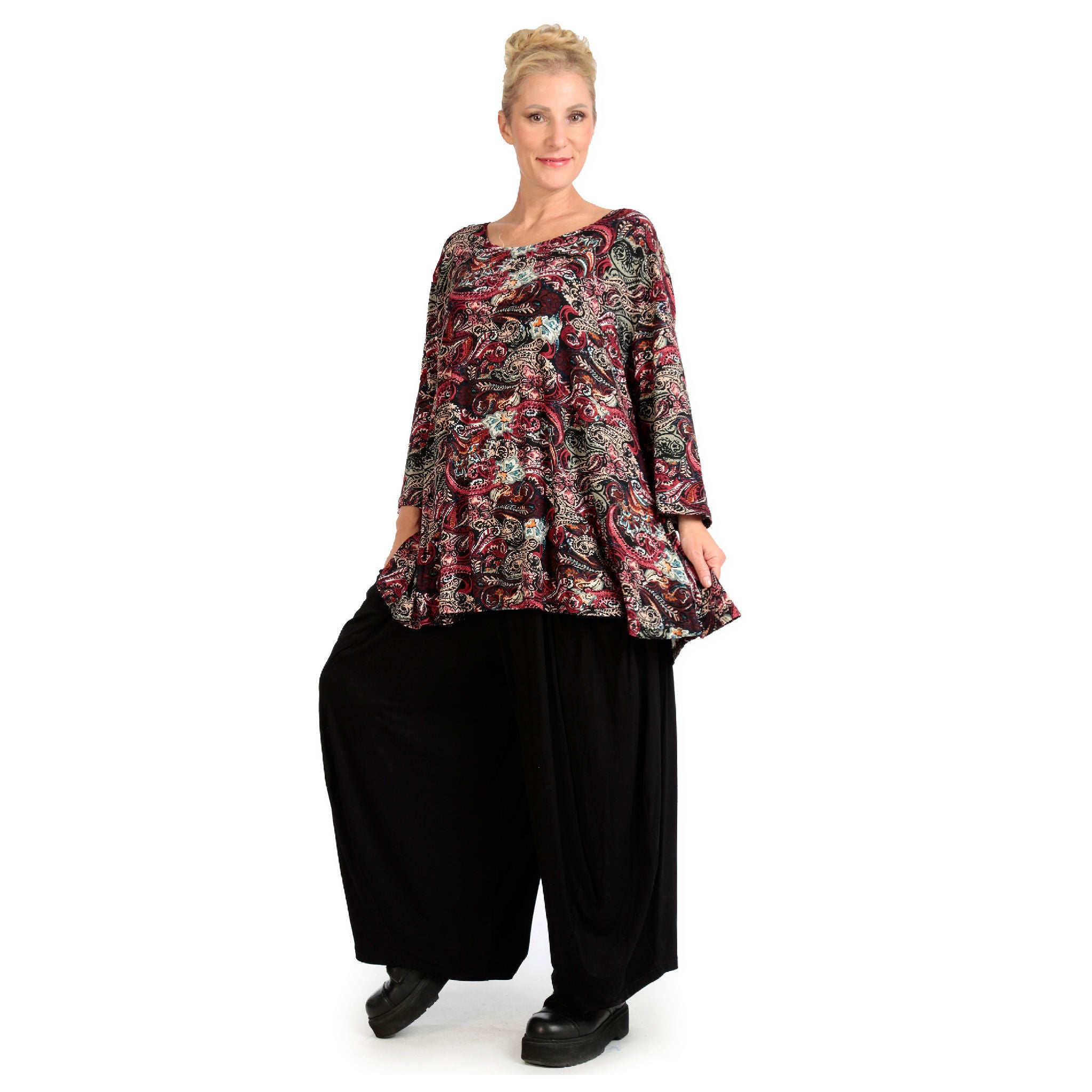  AKH Fashion Shirt in Glocken-Form, aus Viskose, 1122.01892, Rot, Paisley, Schick, Modern